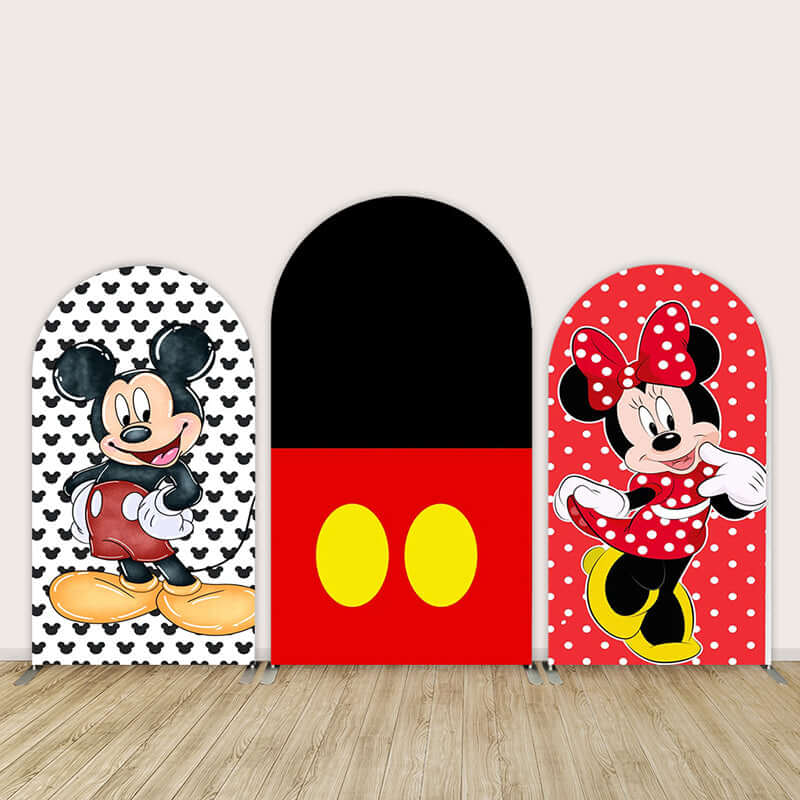 Cartoon Mickey Mouse Arched Cover Backdrop for Kids Birthday Party Decoration Red Dots Minnie Mouse Arch Wall Background