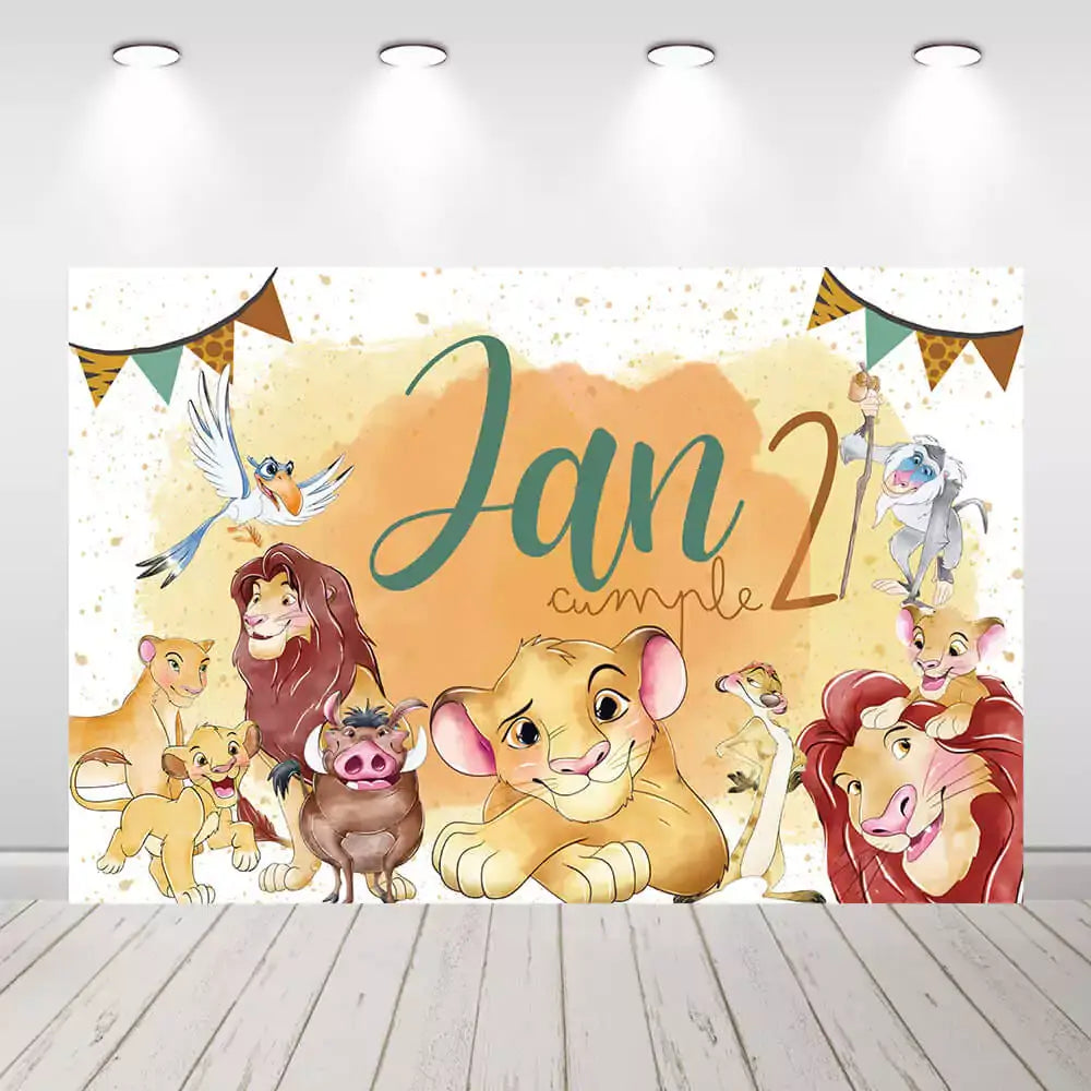 Lion King Baby Shower Tropical Jungle Happy Birthday Photo Backdrop Cartoon Lion King Themed Decoration Backdrops for Child