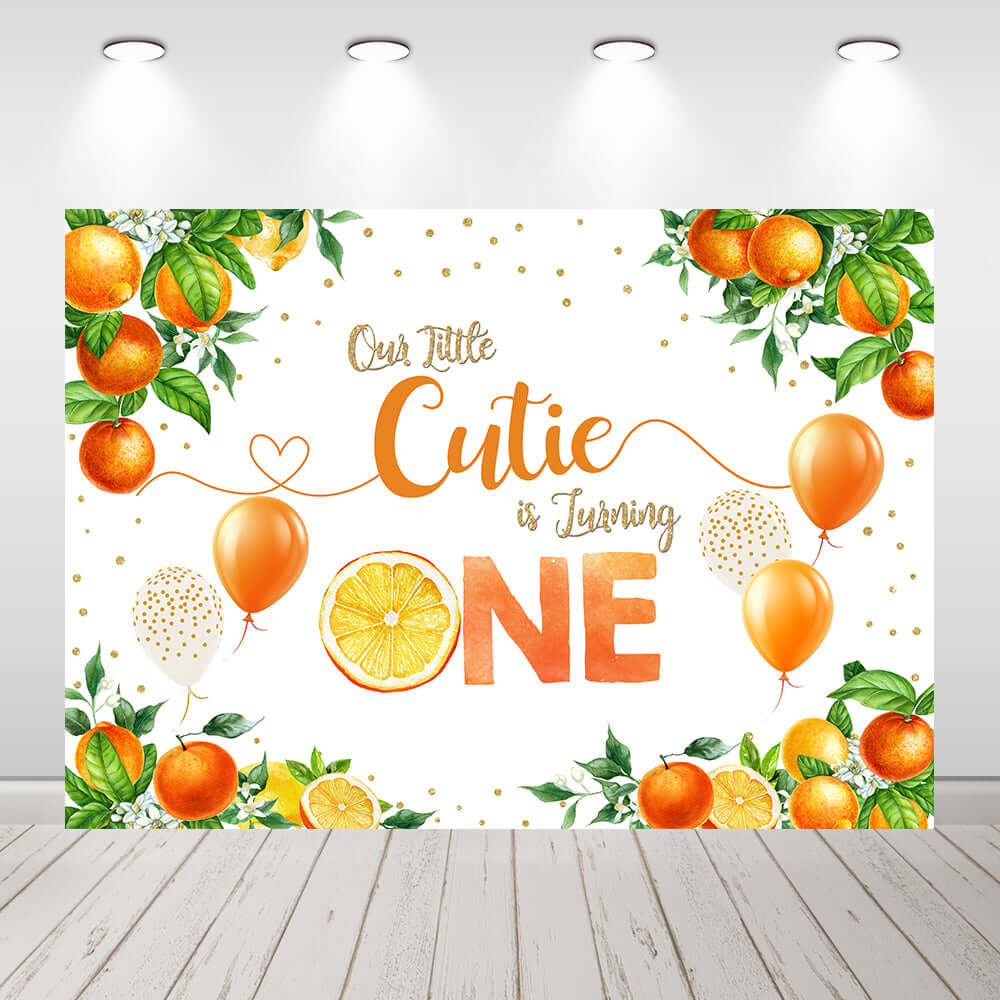 A Little Cutie is On The Way Baby Shower Backdrop Citrus Orange Gender Reveal Background Greenery Floral Newborn Baby Girl Decoration
