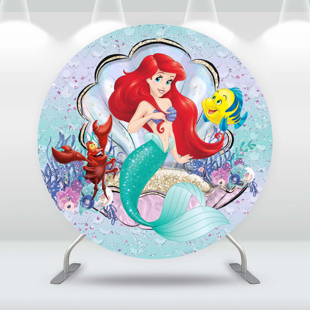Little Mermaid Scales Baby Birthday Party Round Elasticity Backdrop Circle Photography Background For Photo Studio