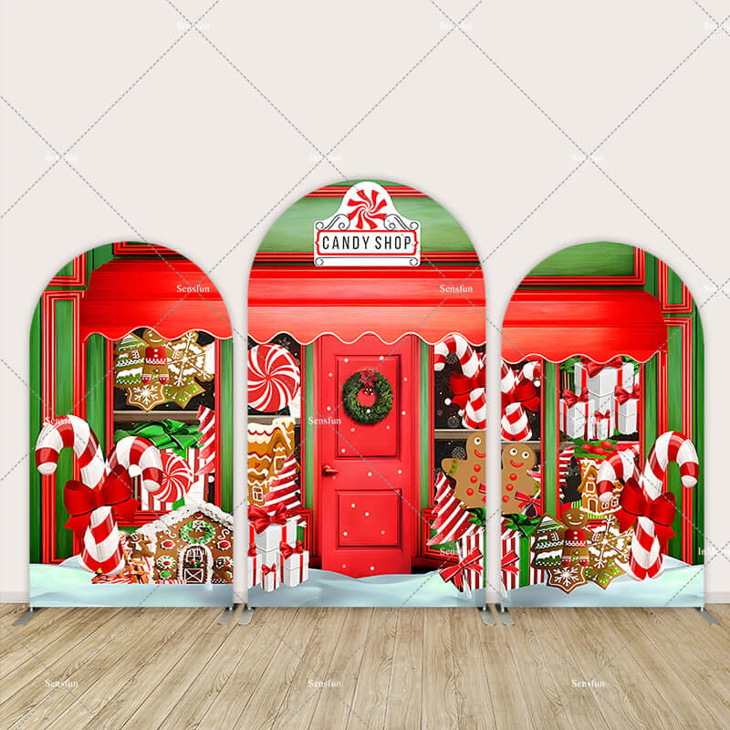 Sesnfun Christmas Party Decoration for Children Background Photography Red Christmas Candy Shop Chiara Arched Wall Covers