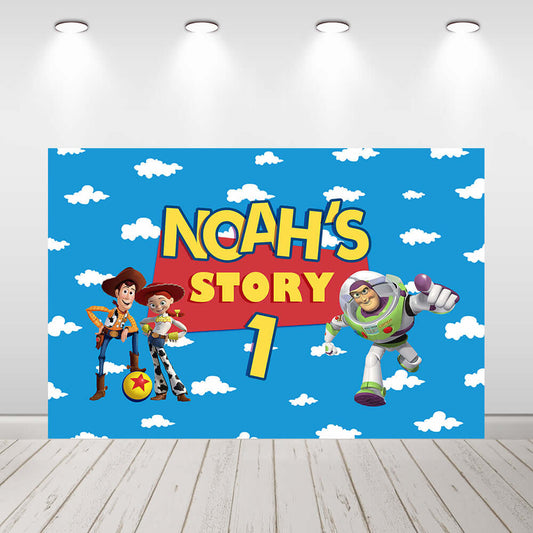 Toy Story Photography Backdrops for Kids Boy Birthday Party Supplies Decor Blue Sky White Clouds Wall Cartoon Photo Background