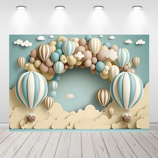 Hot Air Balloons Banner, Clouds, Pastel Colors Printed Backdrop, Photographers Vinyl Banner, Photoshoot Background, Photography Poster Studio Props