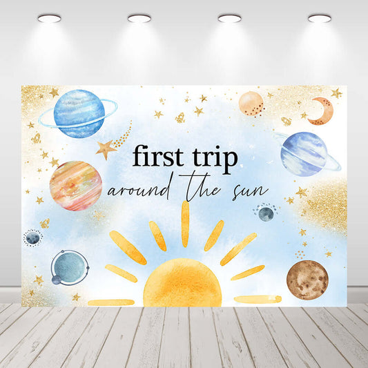 First Trip Around The Sun Birthday Decorations Backdrops Space Planets 1st Birthday Photography Background