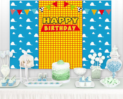 Happy Birthday Banner Toy Story Photo Backdrop Boys Kids Birthday Party Decor Decorations Cake Dessert Table Photo Background