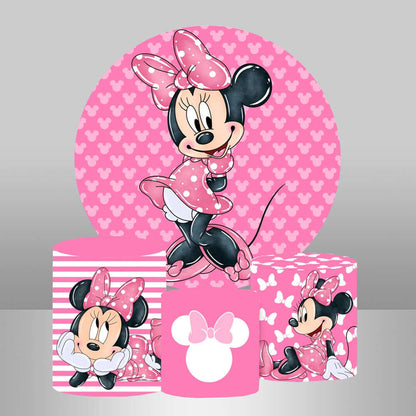 Watercolor Cartoon Mickey Minnie Mouse Party Decoration Birthday Round Backgrounds Cloth Photocall Baby Shower Circle Backdrops