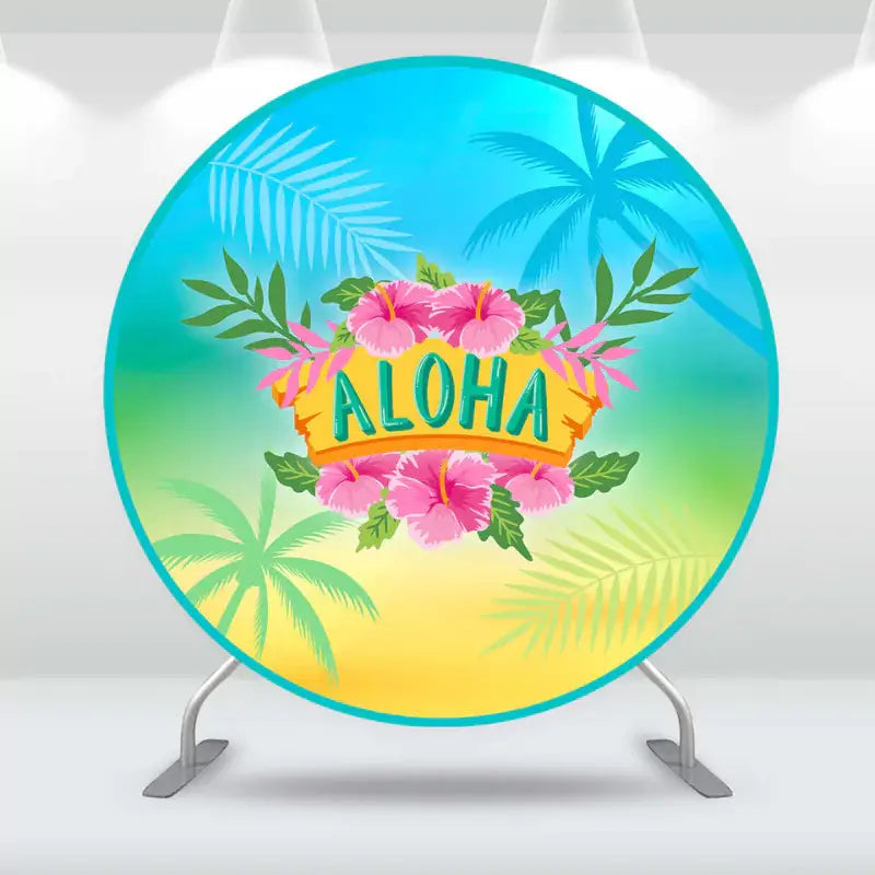 Aloha Luau Round Backdrop for Event Party Tropical Hawaiian Beach Circle Background Summer Baby Shower Birthday Party Decor