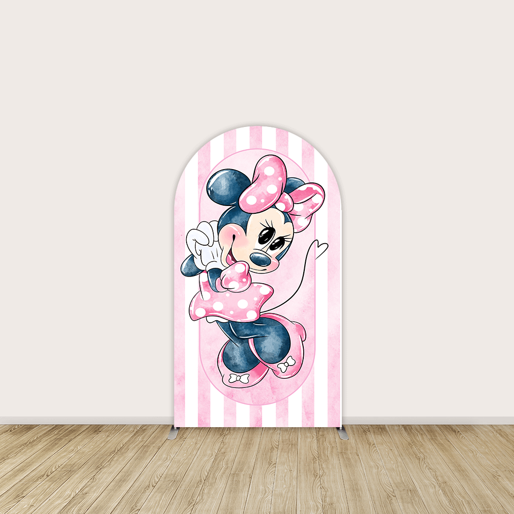 Sensfun Watercolor Minnie Mouse Birthday Party Arch Backdrop Cake Table Cylinder Cover for Girl Party Decorations