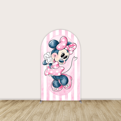 Sensfun Watercolor Minnie Mouse Birthday Party Arch Backdrop Cake Table Cylinder Cover for Girl Party Decorations
