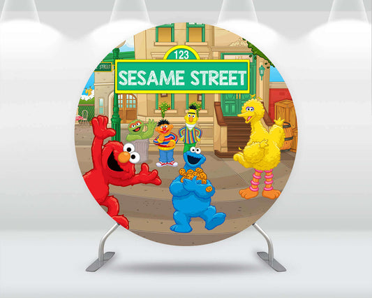 Cartoon Sesame Street Round Backdrop Cover for Kids Boy Birthday Party Decoration Red Elmo Baby Shower Photo Background Elastic