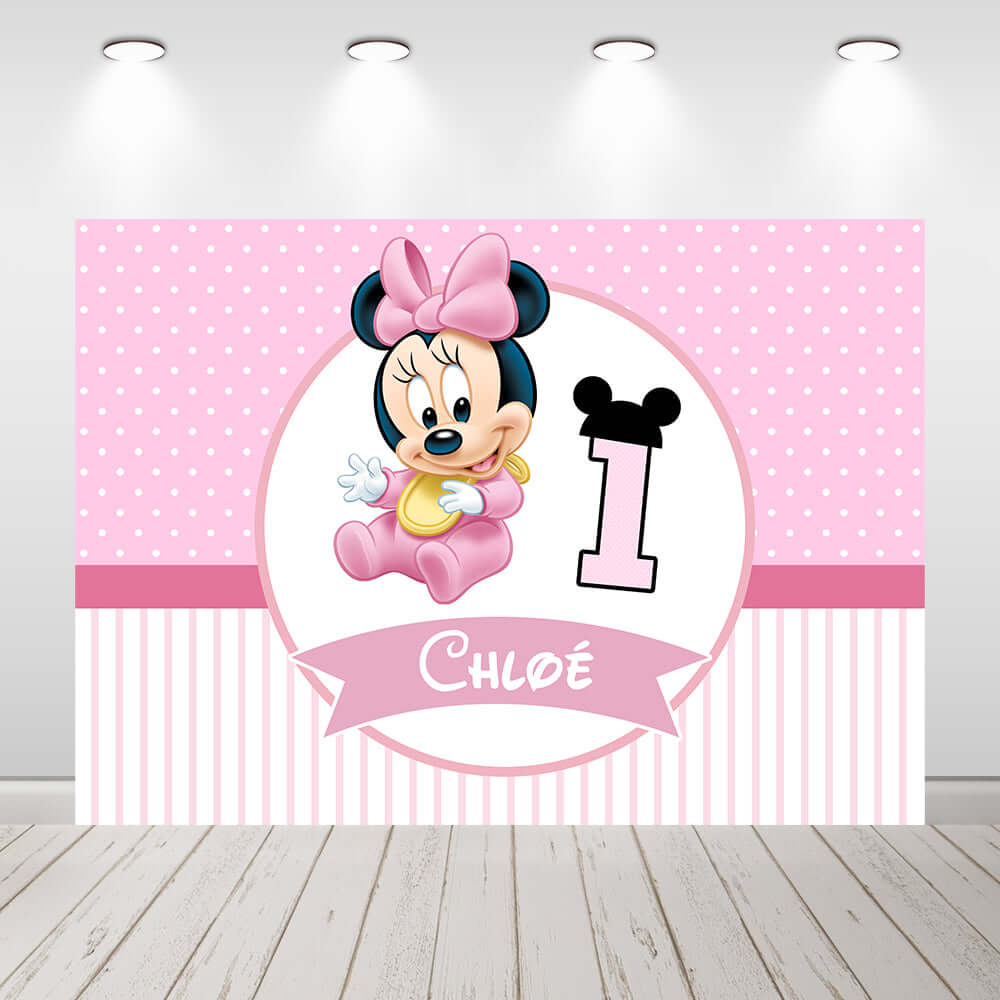Cartoon Baby Minnie Mouse Party Decoration Backdrop for Photo Studio Girl 1st Birthday Photography Background Photocall Cake Table Supplies
