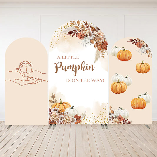 Rustic Boho Fall Leaves Baby Birthday Party Arch Cover Backdrops A Little Pumpkin is on the Way Baby Shower Party Arched Wall