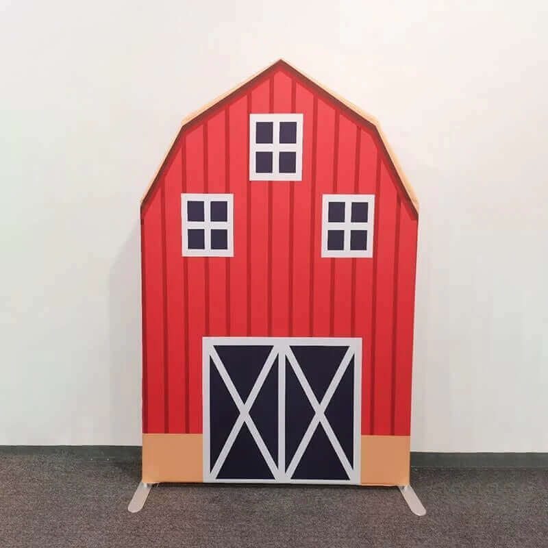 Red Barn House Arch Backdrop Cover for Kids Birthday Party Supplies