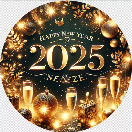 2025 Happy New Year Round Backdrops for Christmas Photography Decor Background Fireworks Celebrate Party Family Poster Photo Studio