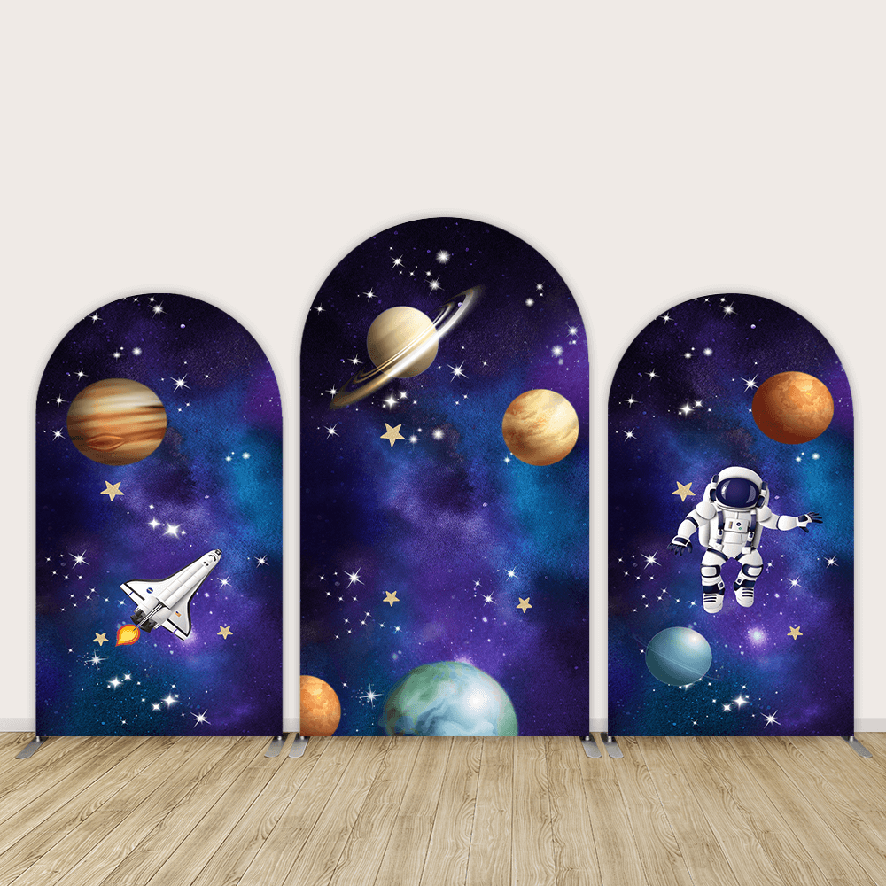 Outer Space Astronaut Arch Backdrop for Boy Birthday Decorations