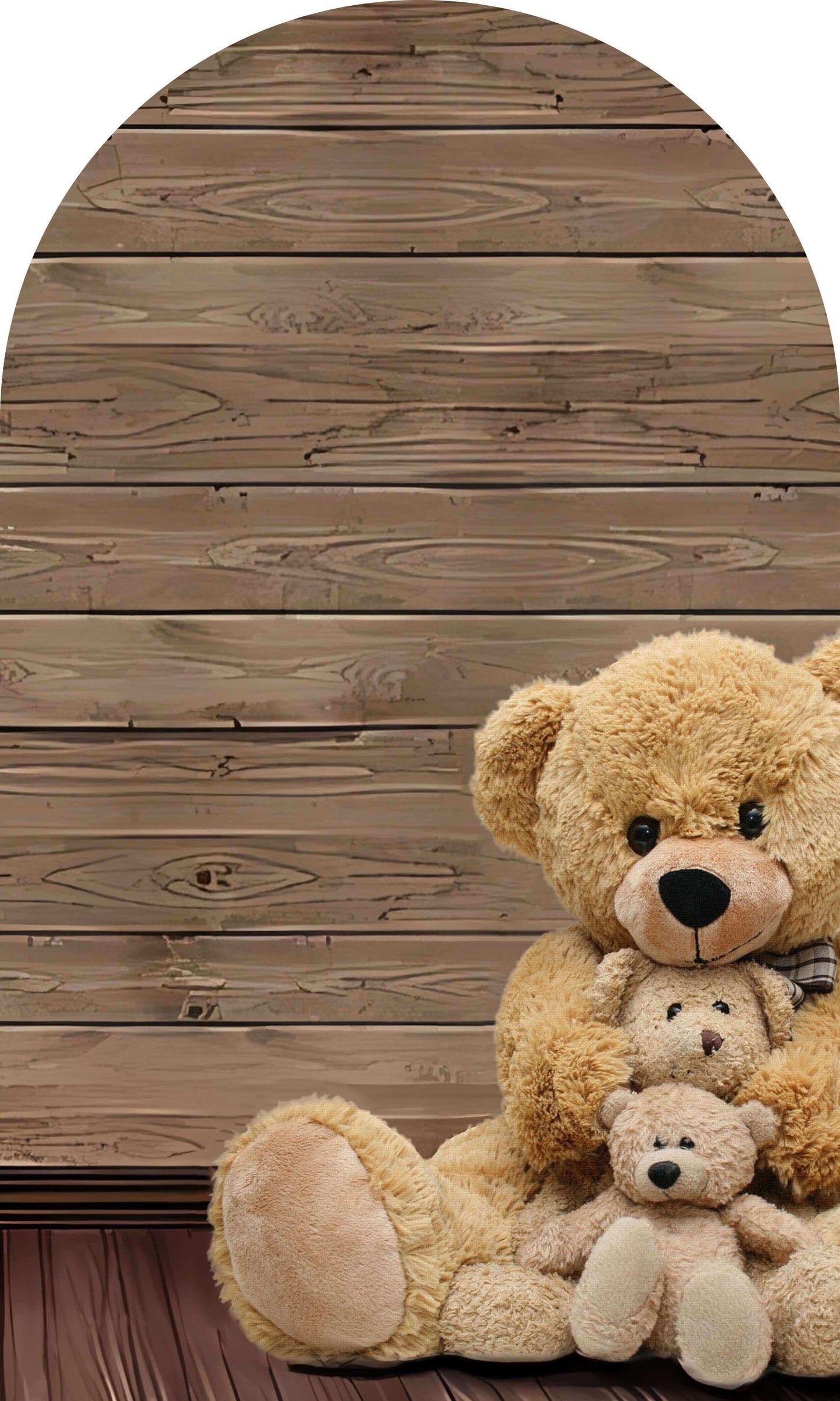 Brown Wood Bear Baby Shower Arched Wall Backdrops