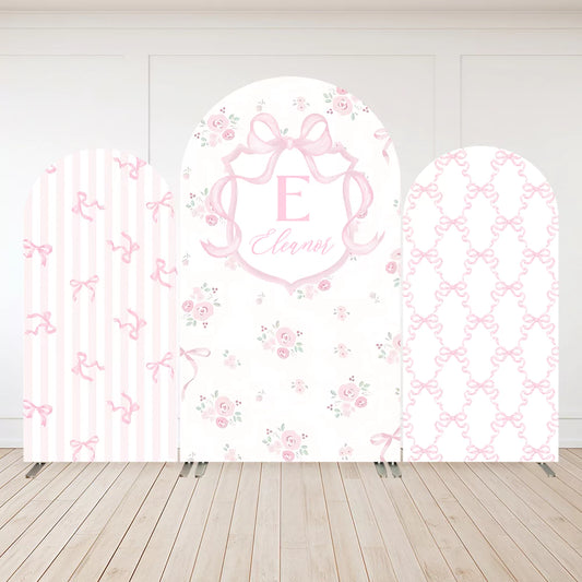 Custom Bridal Shower Wedding Party Decoration Arch Wall Backdrop Cover Pink Bow Flowers Baby Shower Girls Background Banner