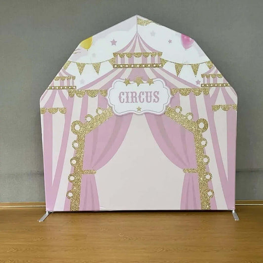 Pink Circus Prints Cover for 7ft Barn Arch Frame Stand Birthday Backdrop Balloon Garland Wedding Arbour Chiara Arched Backdrops