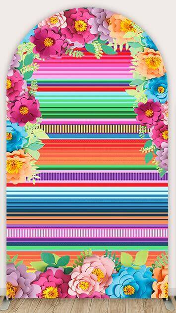 Mexican Theme Party Striped Arched Backdrop Fiesta Cinco De Mayo Paper Flowers Background Party Decoration for Cake Table Decor Photo Booth