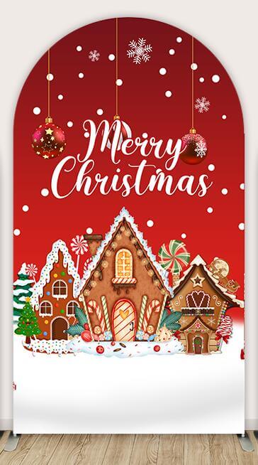 Christmas Candy Shop Arch Backdrop Cover Red Merry Christmas Xmas Arch Backdrop Panels Gingerbread House Party Chiara Wall