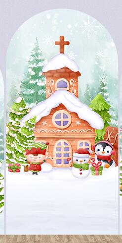 Christmas Round Top Arch Cover Backdrop for Kids Snowman Santa Banner Xmas Tree Circle Photography Background for Photo Studio