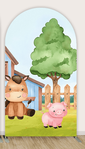 Cartoon Animals Cow Print Arch Backdrop for Boy Baby Shower Decorations Blue Barn Farm Birthday Arched Wall Banner Background