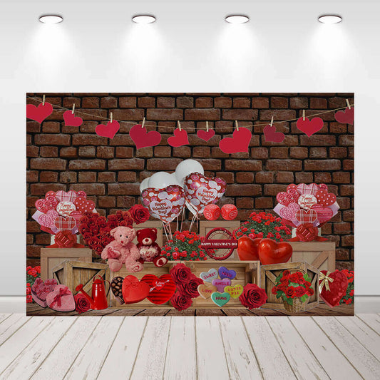 Brick Wall Gift Box Valentines Party Photo Background Banner
