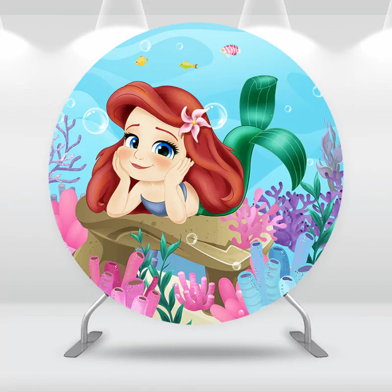 Mermaid-themed round backdrop featuring an underwater design for party decoration