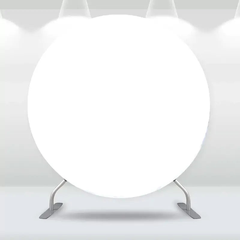 Blank white round backdrop on a stand, ready for event customization