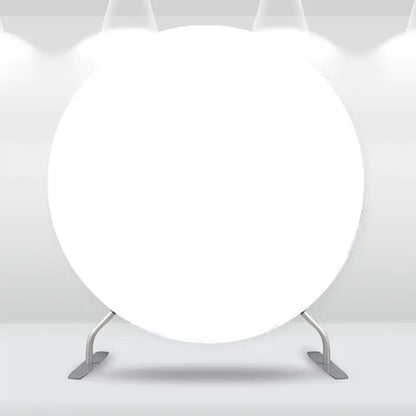 Blank white round backdrop on a stand, ready for event customization