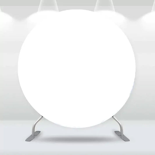 Plain round white backdrop perfect for custom printing, vinyl decals, or DIY event decoration – ideal for birthdays, weddings, or photo booths