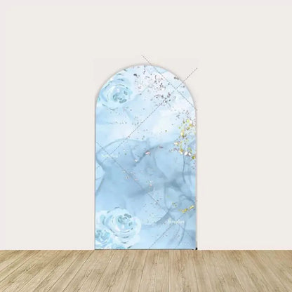 Left panel with soft blue watercolor roses, gold glitter accents, and dreamy textures—perfect for an elegant or princess-themed party.