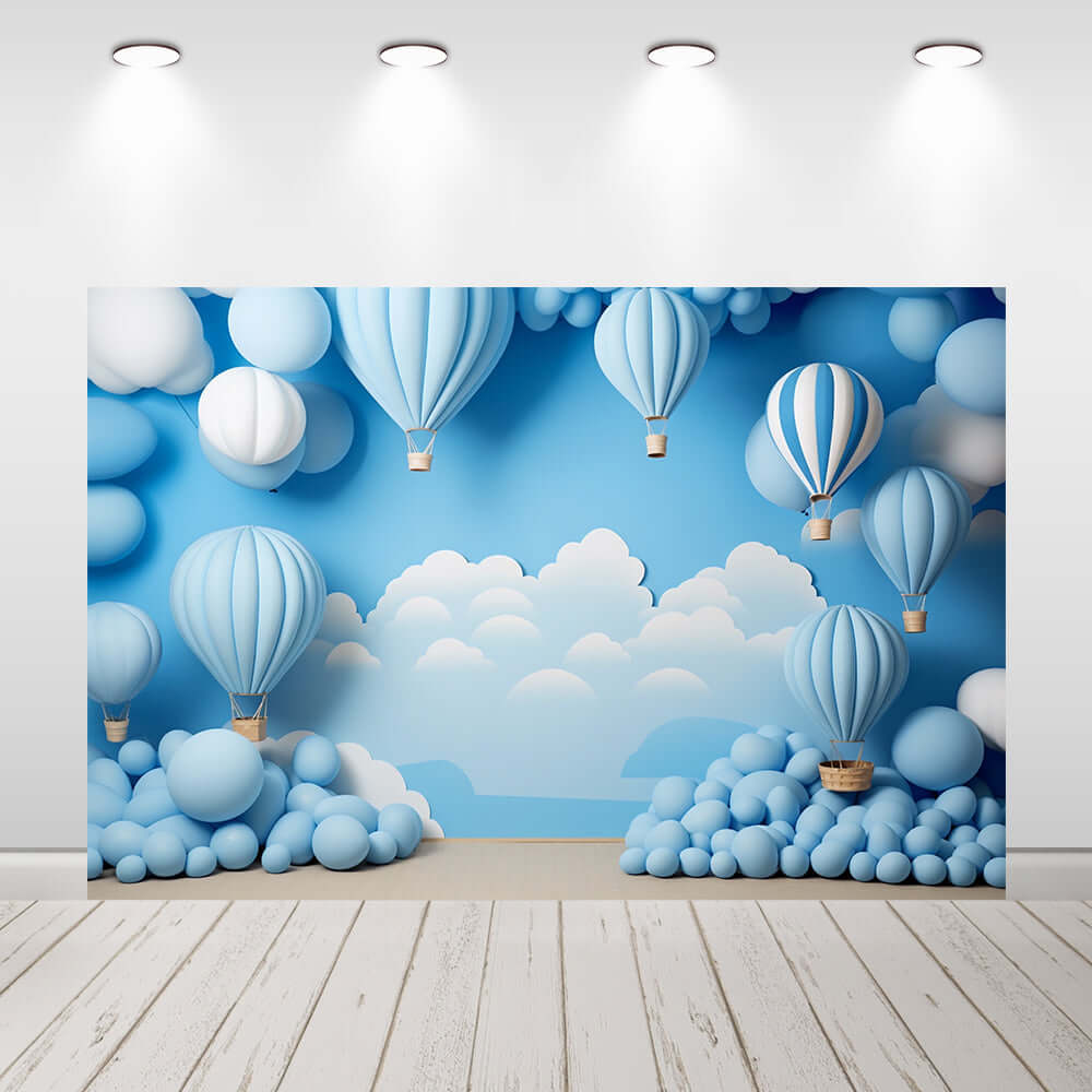 Sensfun Boy 1st Birthday Backdrop Hot Air Balloons Party Decor Banner Blue Sky Clouds Cake Smash Photo Background for Photography Studio