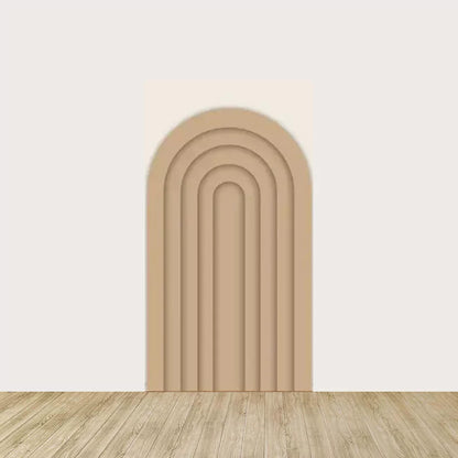 Arch panel with layered curved rainbow arches in soft earthy tones—ideal for creating a warm, boho-modern atmosphere at events.