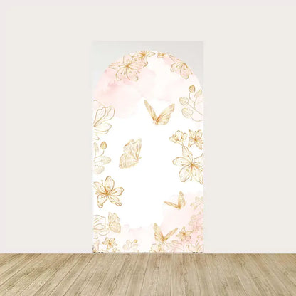 Center panel adorned with golden butterflies and delicate floral outlines on a white background, perfect for creating a sophisticated focal point.