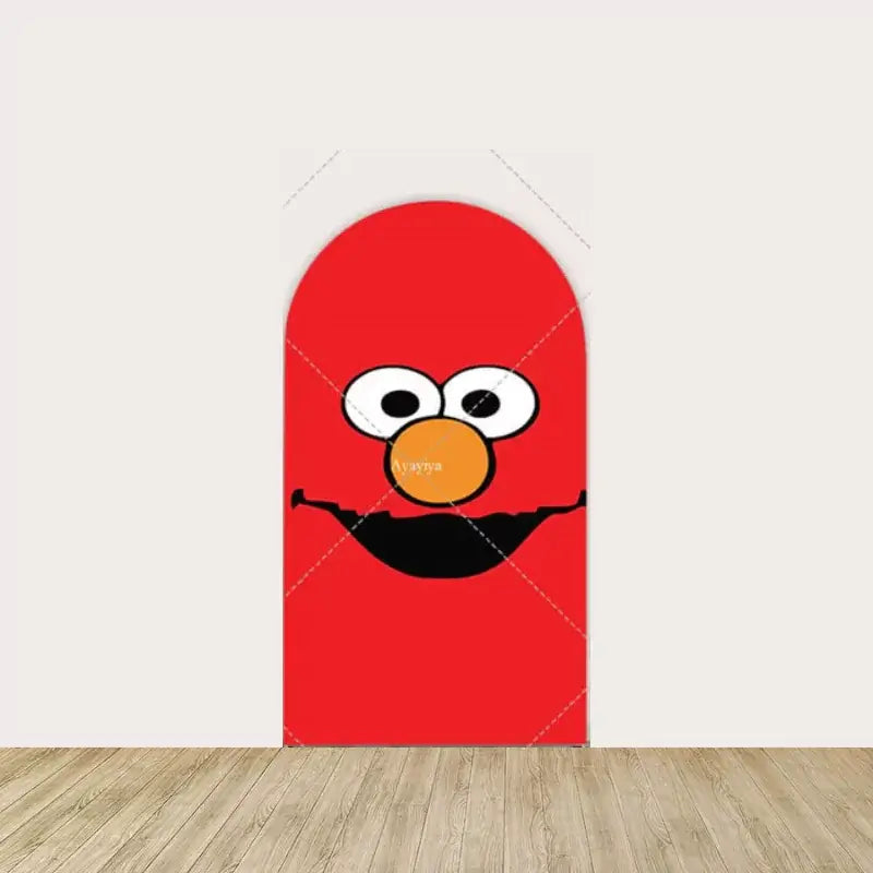 Simple red arched backdrop with a close-up of Elmo's face, ideal for creating a fun, character-themed atmosphere at events.