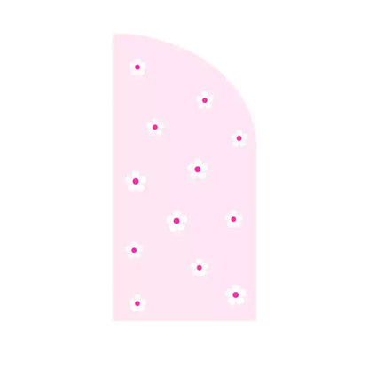 Right arch with scattered white and pink daisy flower pattern on a solid blush pink background.