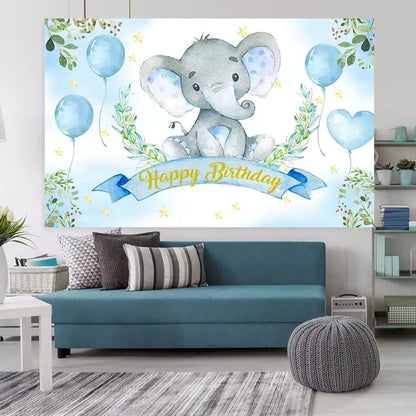 Coole Blaue Elefanten Geburtstags-Deko Für Jungs – Happy Birthday Banner Mit Elefanten-Motiv, Fertig Aufgehängt Für Die 1., 2. Oder 3. Geburtstagsfeier
