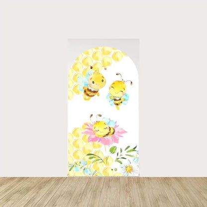 Features a honeycomb pattern with cartoon bees on flowers, adding a playful and sweet element.