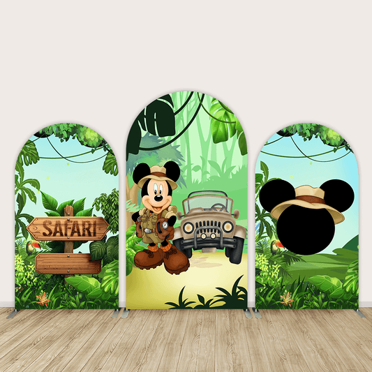 Jungle Wild One Mickey Arch Cover Backdrop Wall Safari Safari Car party Decoration for Boy Birthday Background Photobooth Banner