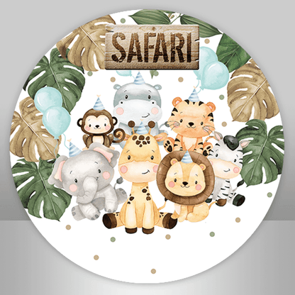 Sensfun Jungle Safari Round Photography Backdrop Cartoon Animals Kids Birthday Party Baby Shower Circle Background Table Cylinder Cover