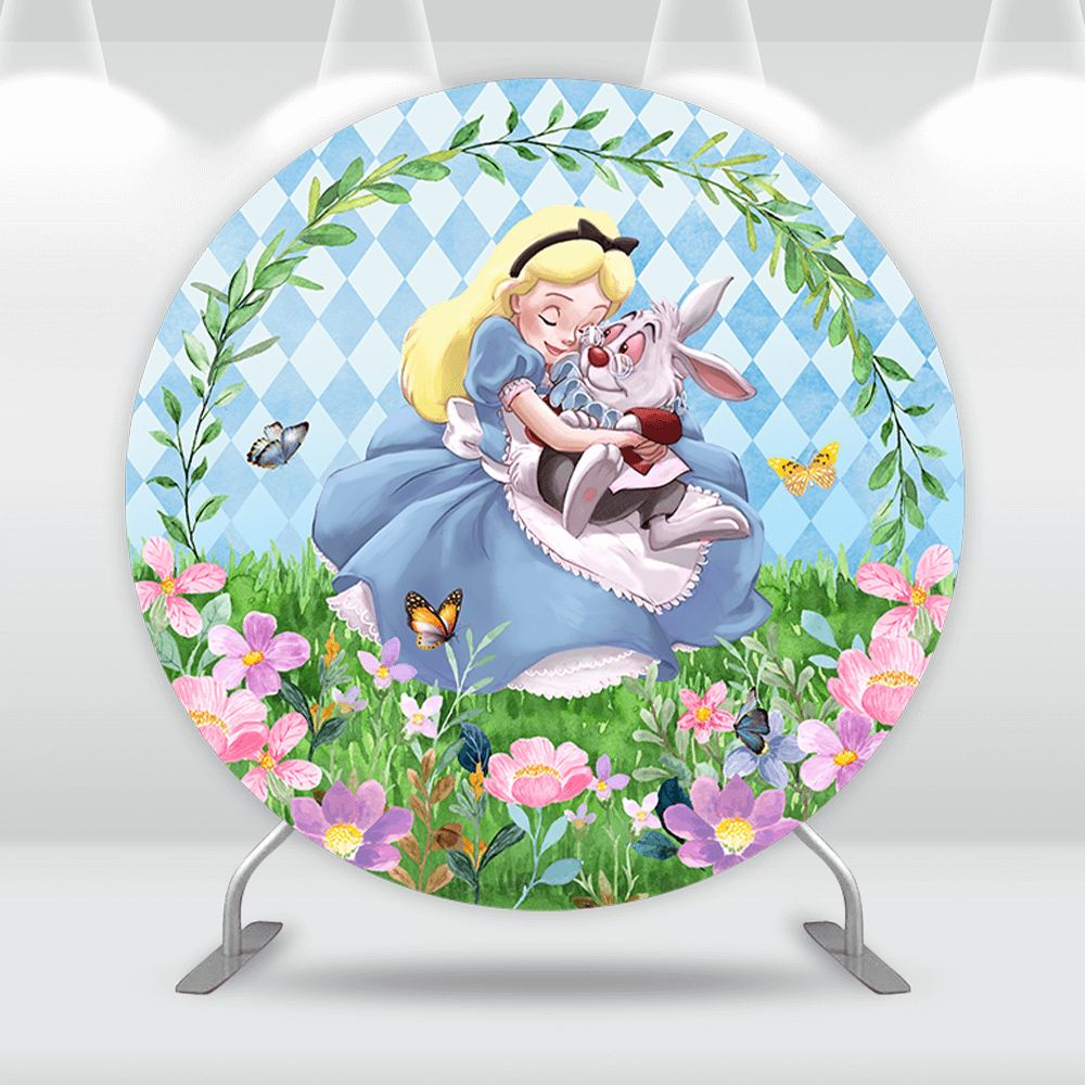 Alice in Wonder Birthday Party Decoration Girl Round Backdrop Cover