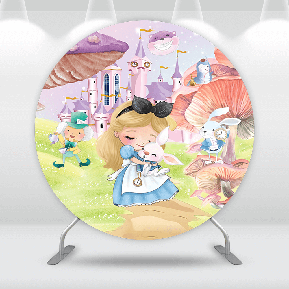 Alice in Wonderland Baby Shower Round Backdrop for Girl