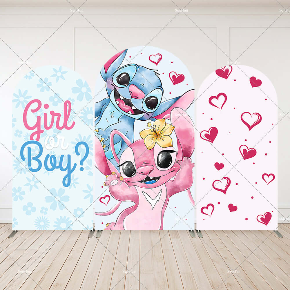 Boy or Girl Party Decoration Banner Lilo and Stitch Gender Reveal Arch Backdrop Chiara Wall Cover