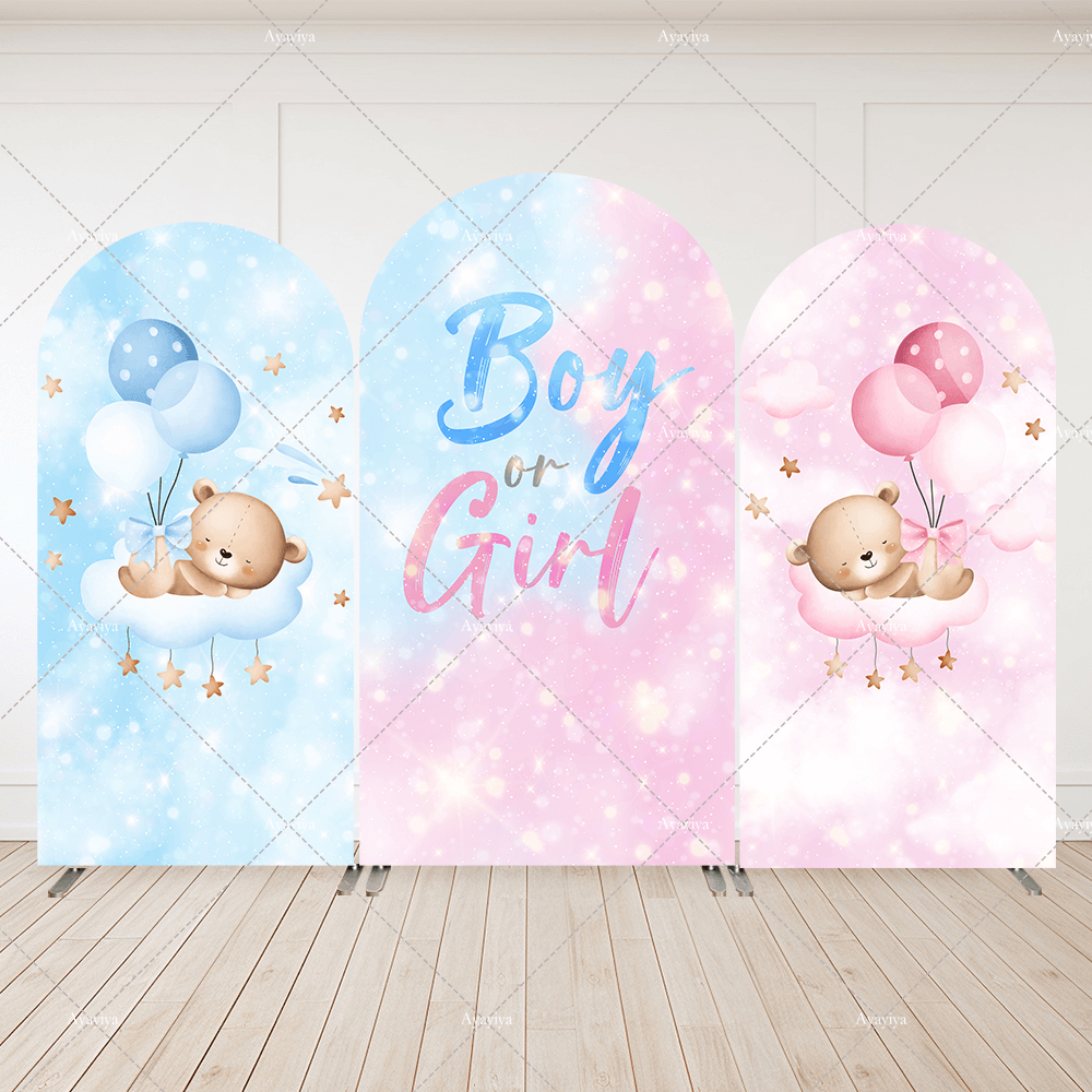 Baby Shower Party Decoration Boy or Girl Arch Backdrop Cover Clouds Balloons Baby Bear Birthday Arched Wall Background Banner