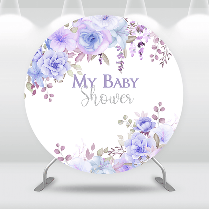 Purple Floral Newborn Baby Shower Decoration Round Circle backdrop Cover Custom Wedding Party Photo Background Cake Table Banner