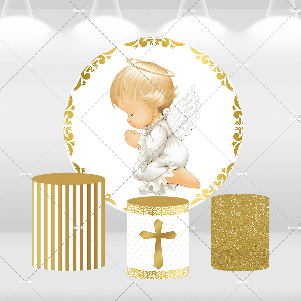 Boy Baby Shower Round Backdrop First Holy Communion Banner