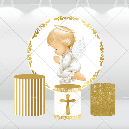 Boy Baby Shower Round Backdrop First Holy Communion Banner