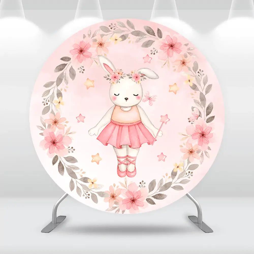 Ballerina Rabbit Round Backdrop for Girl Baby Shower Decoration Princess Ballet Girl Birthday Circle Photography Background