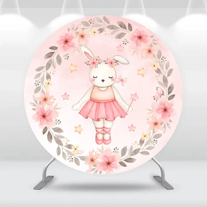 Ballerina Rabbit Round Backdrop for Girl Baby Shower Decoration Princess Ballet Girl Birthday Circle Photography Background